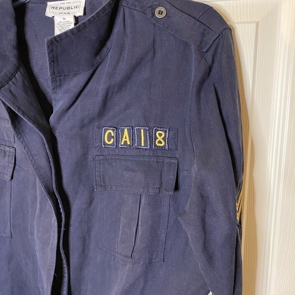 For The Republic Denim Navy Military Style Women’s Jacket - Picture 3 of 8